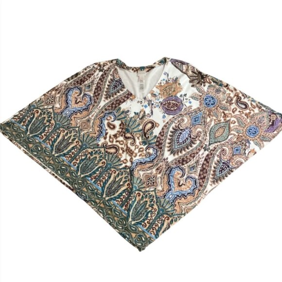 Chico's Poncho Faux Suede Paisley Floral Sz S/M #132M - Picture 7 of 10